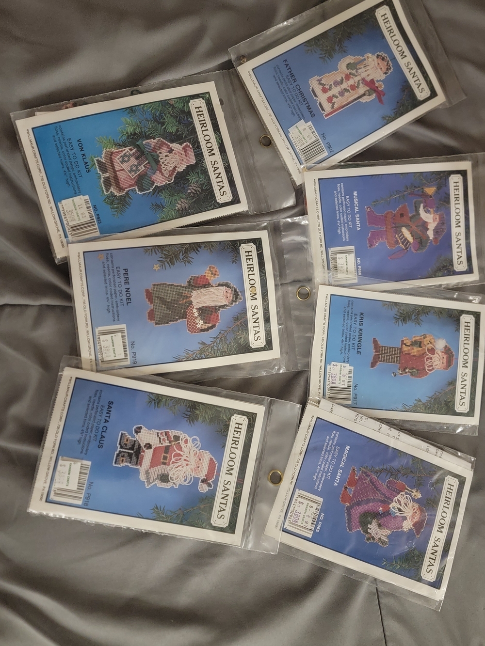 7 Vintage Willmaur Heirloom Santas Cross Stitch Ornament Kits